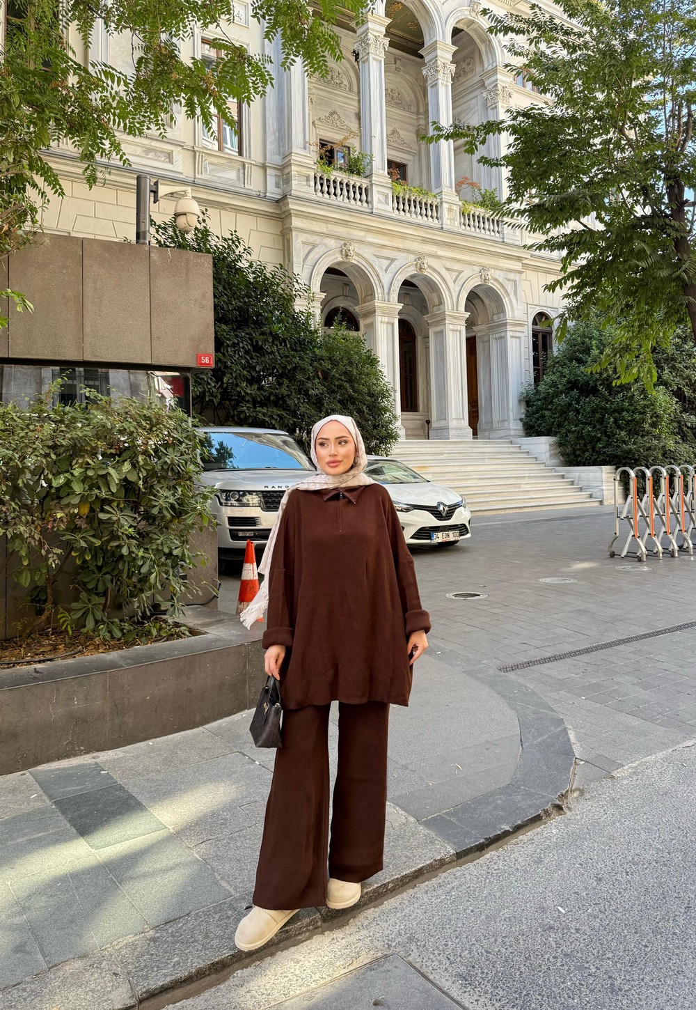 TAKM-842H&R ButikSina Fermuarlı Triko Takım Kahverengi