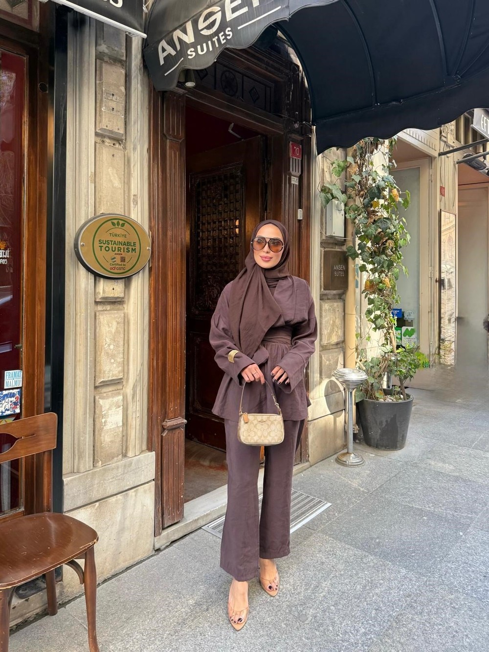 TAKM-1905H&R ButikSude Bağlamalı Takım Kahve