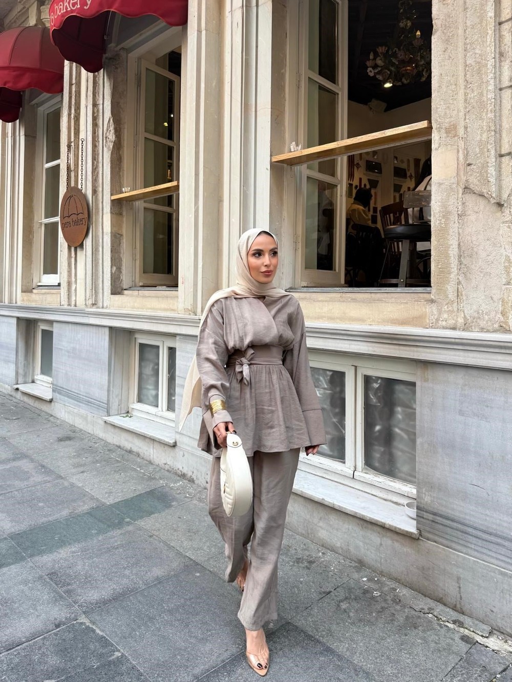 TAKM-1905H&R ButikSude Bağlamalı Takım Vizon