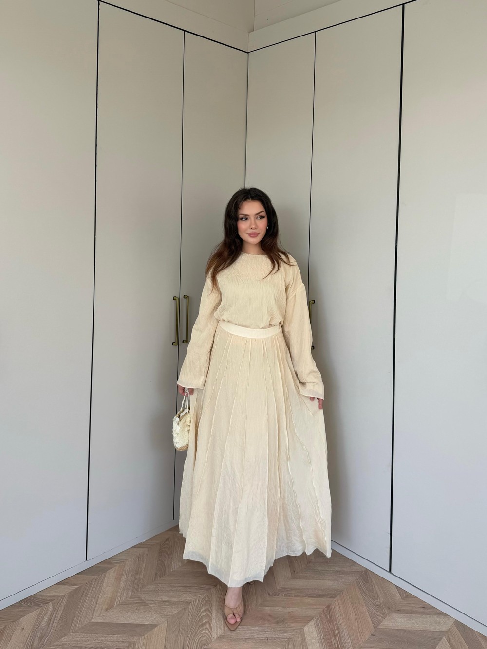 HR-1339H&R ButikTb - 3347 Eylül vual Etekli Takım Bej