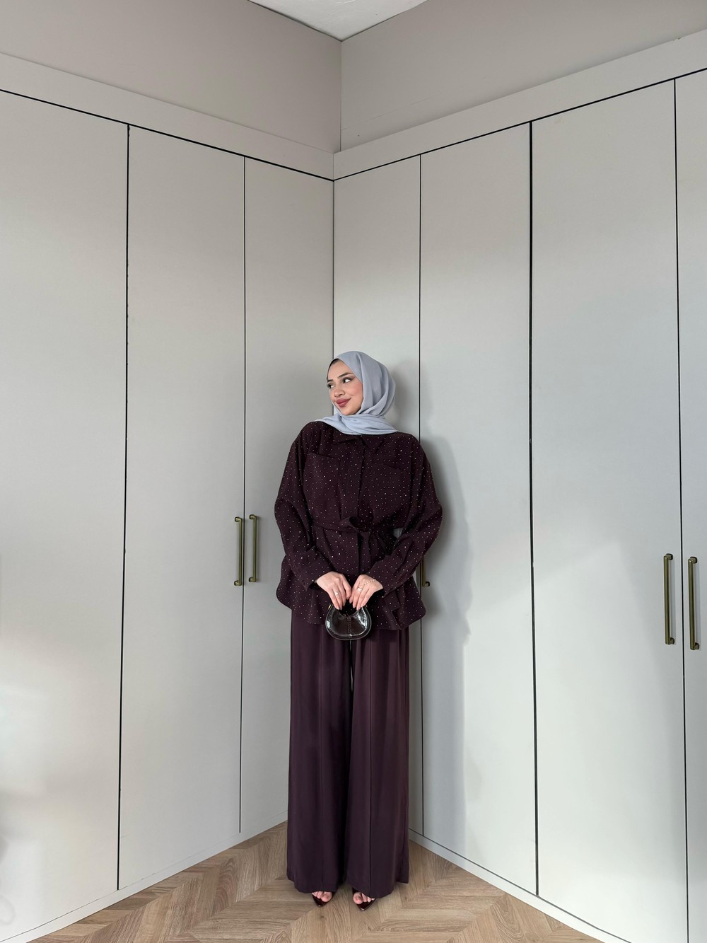 TAKM-2202H&R ButikTB- Esa Taşlı Modal Takım Mürdüm