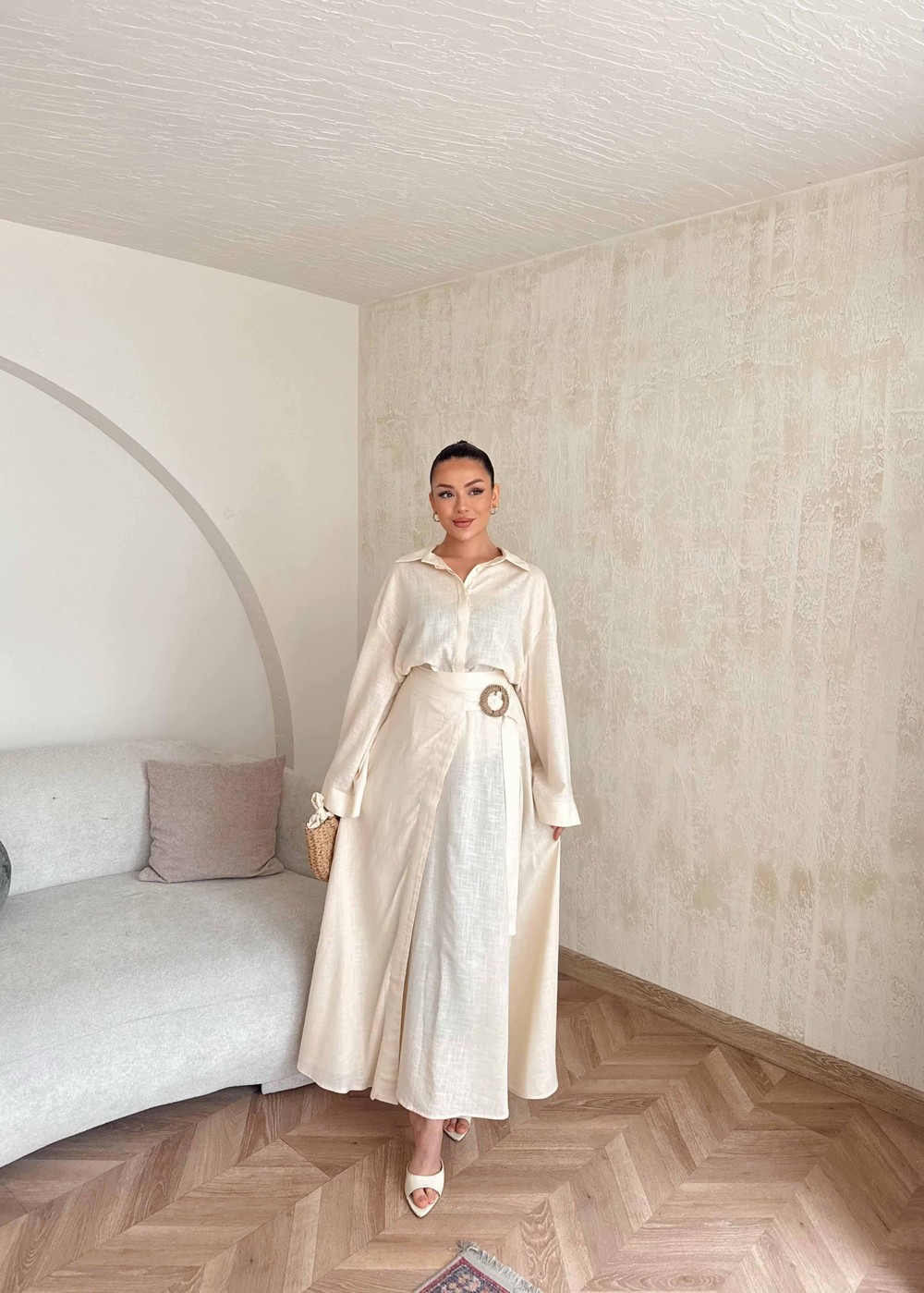 HR-0824H&R ButikTB - Etas Keten Etekli Takım Ekru