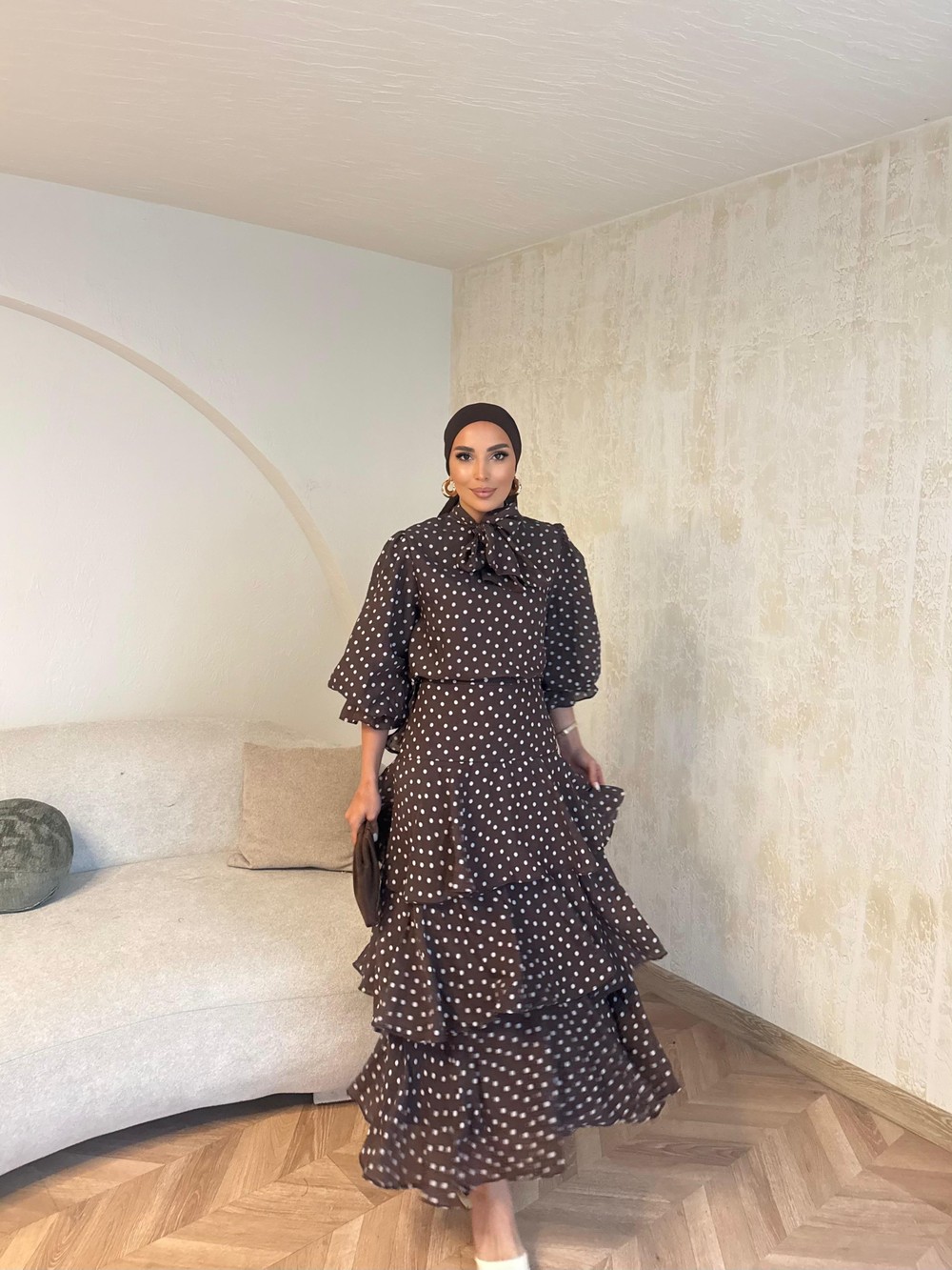 HR-0793H&R ButikTB-Qüla Ponponlu Şifon Takım Kahve