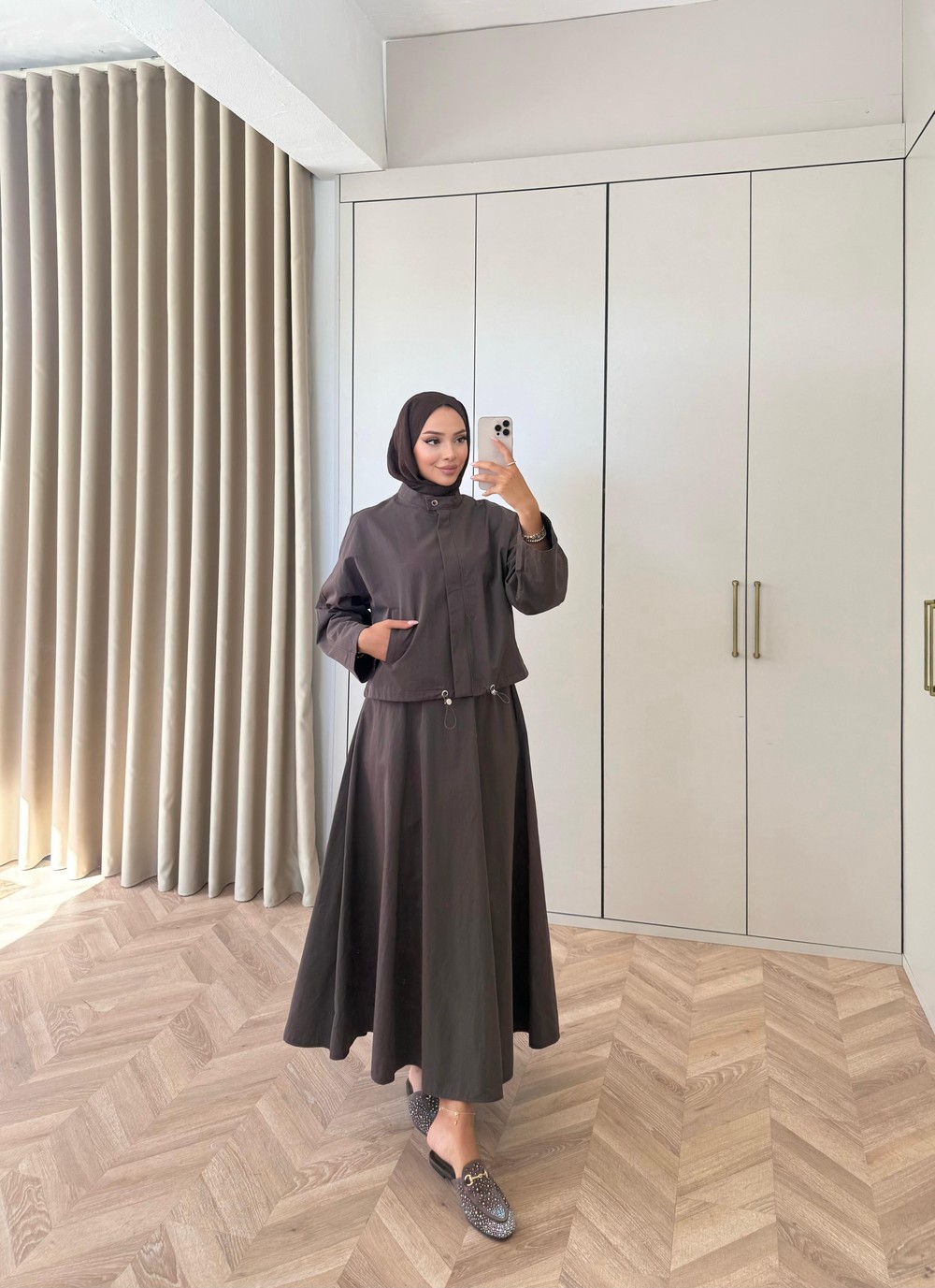HR-3170H&R ButikTb- Siba Gabardin Etekli Takım Kahve