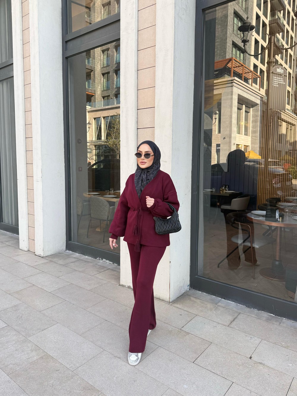 TKM-2028H&R ButikUrsula Ön Bağlamalı Triko Takım Bordo