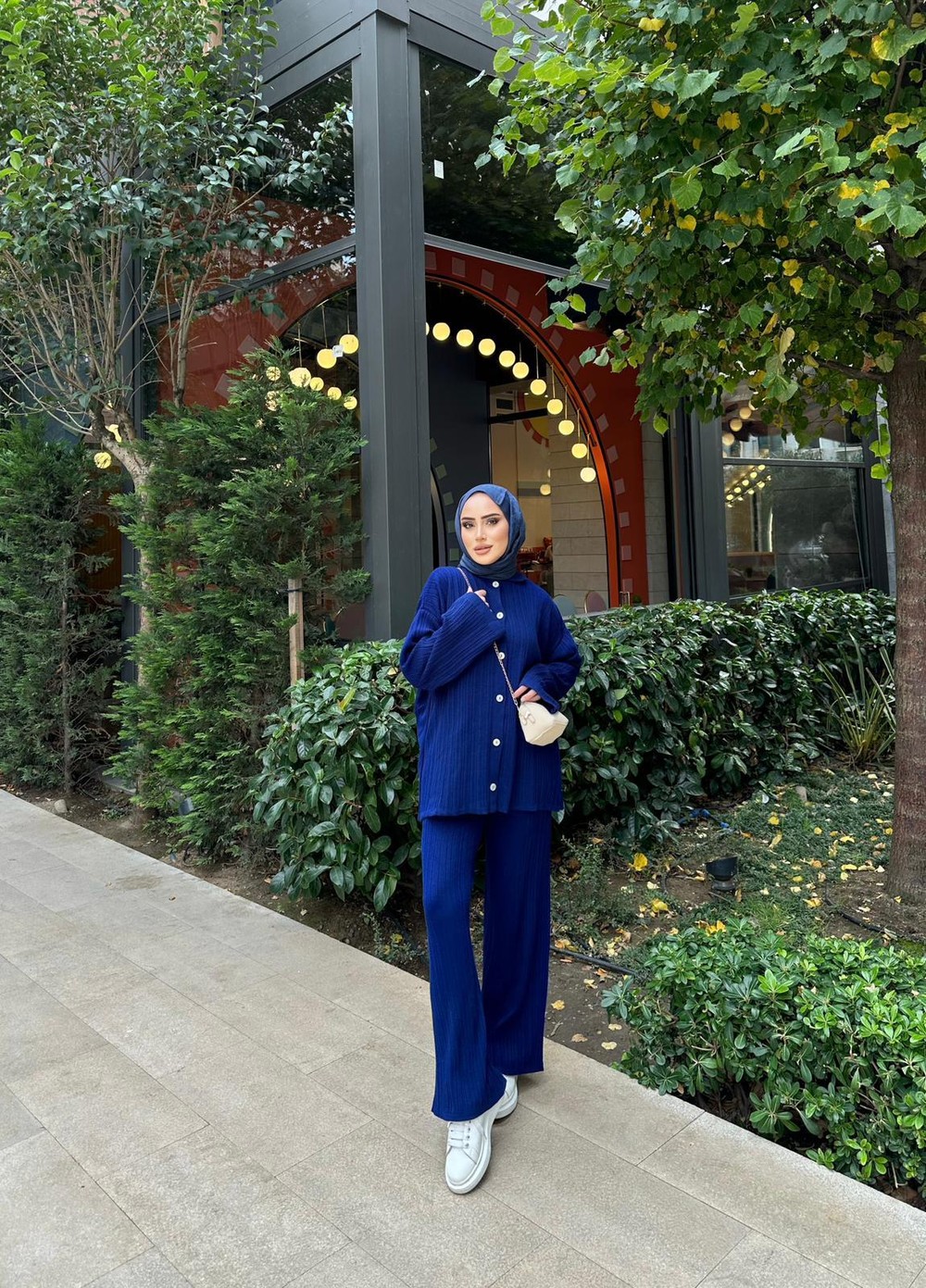 TAKM-967H&R ButikZeyn Düğmeli Triko Takım Saks Mavisi