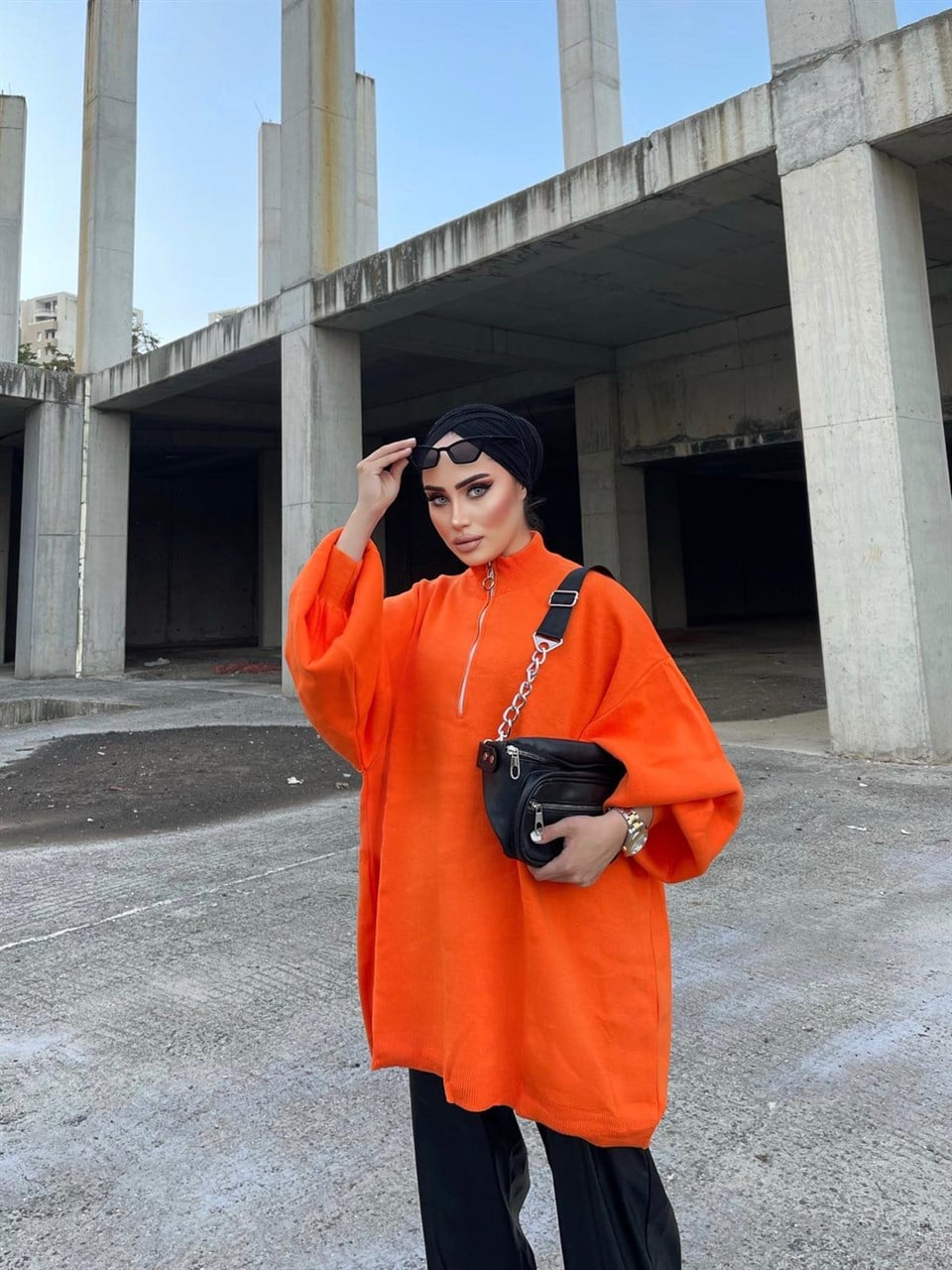 FERMUARLI KAZAKH&R ButikFermuarlı Sweat Model Triko Kazak Turuncu