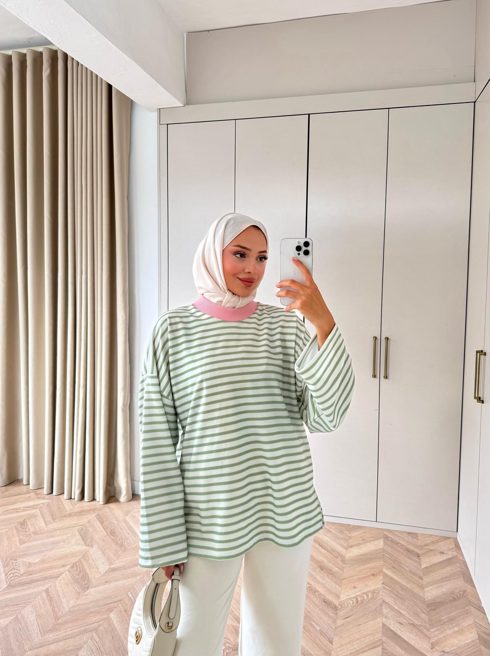HR-3035H&R ButikNG- Lis Çizgi Desen Tunik Yeşil