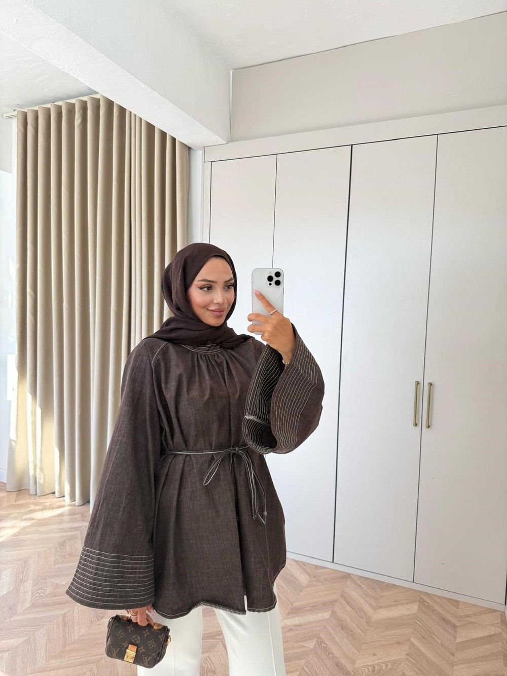 HR-2927H&R ButikQu- Qülna Kolları İspanyol Tunik Kahve