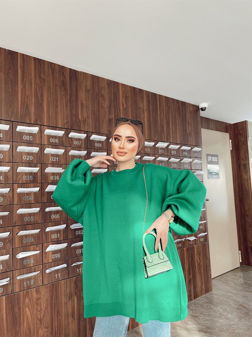532H&R ButikBalon Kol Kazak Yeşil