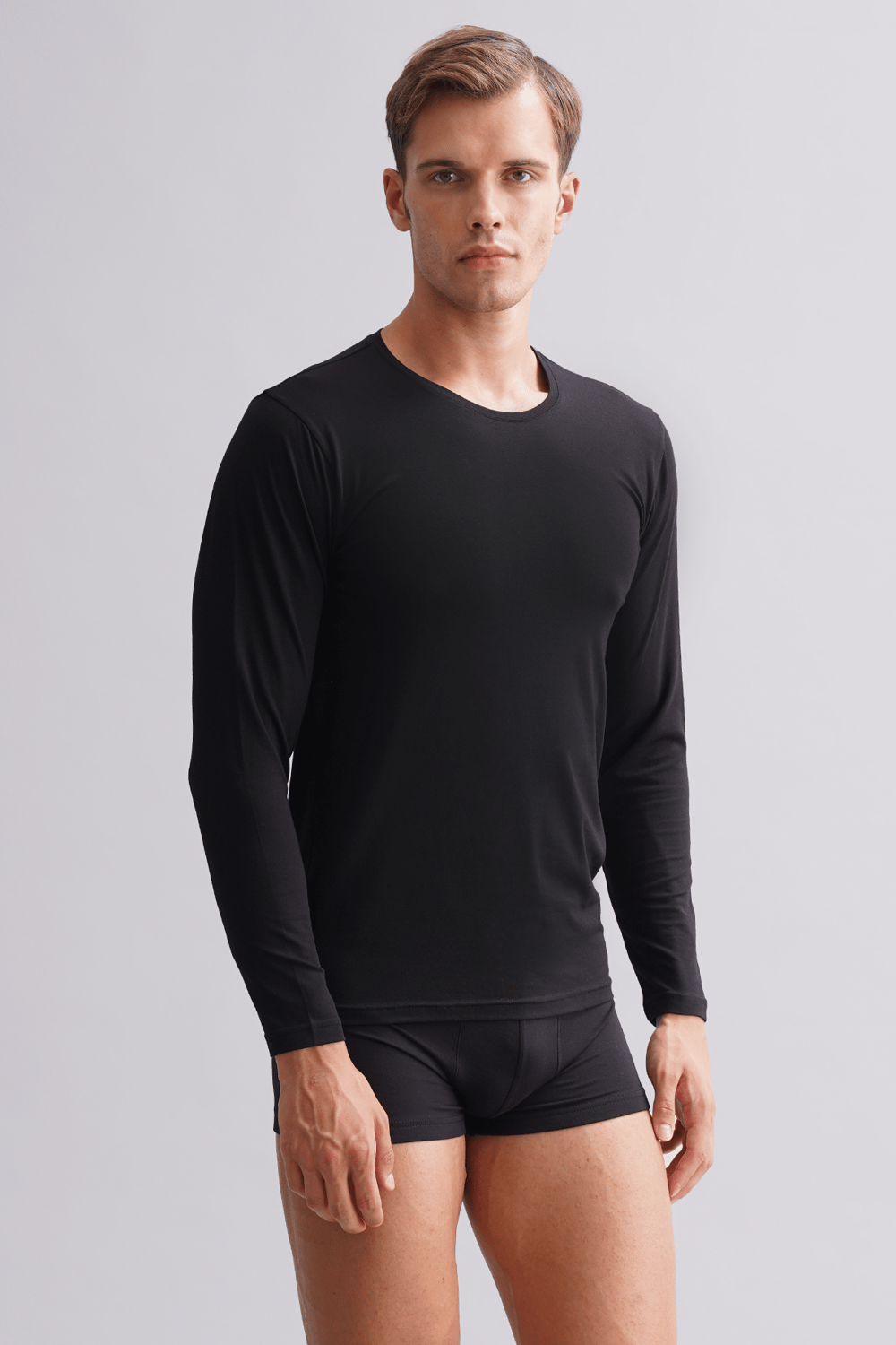 BAMBU HERCULES Slim Fit Bisiklet Yaka Uzun Kollu Erkek Fanila Siyah