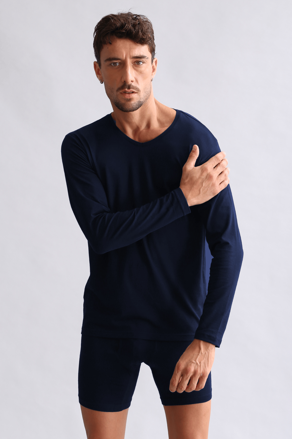 BAMBU HERCULES Slim Fit V Yaka Uzun Kollu Erkek  Fanila Lacivert