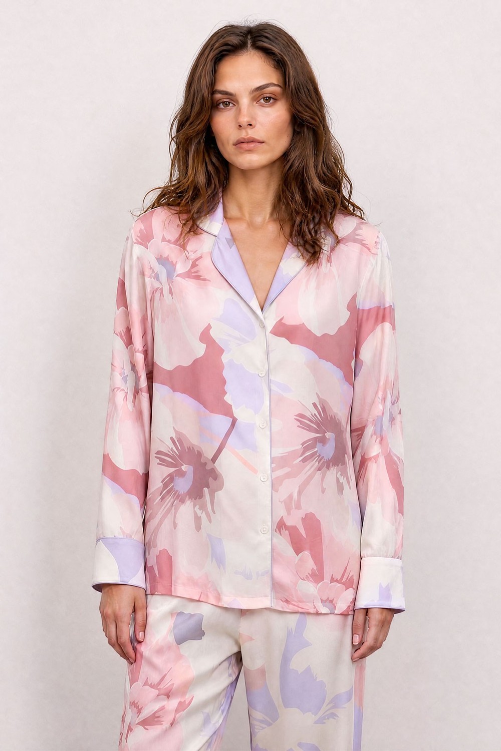 Kadın Bambu Desenli Pijama İkili Takım Lila