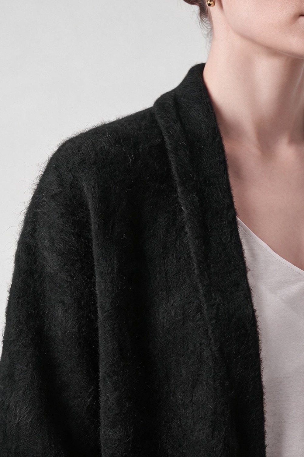 Kadın Microfiber Tüylü Uzun Triko Hırka Siyah