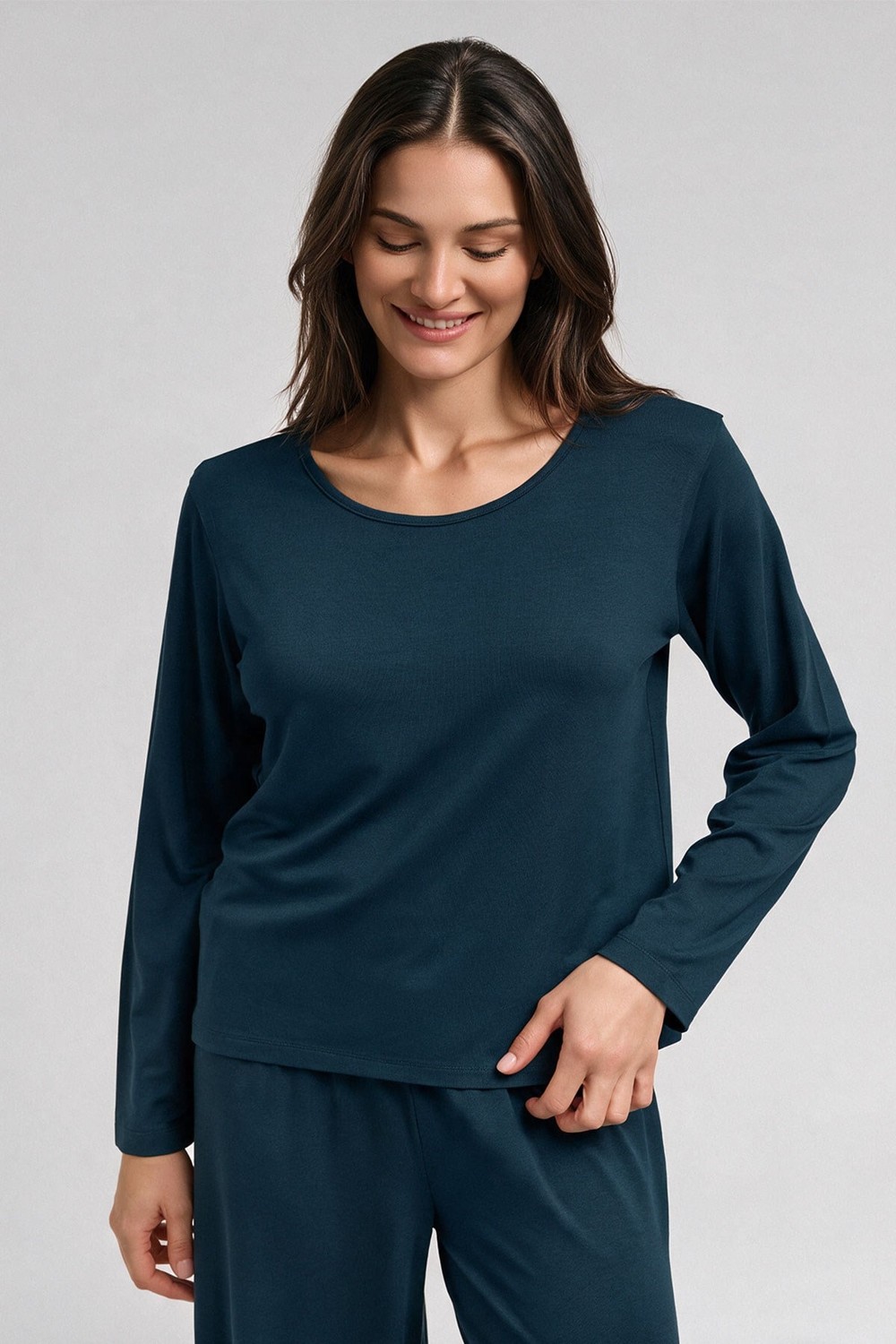 Kadın Örme T-shirt Geniş Paça Pantolon İkili Takım Antrasit