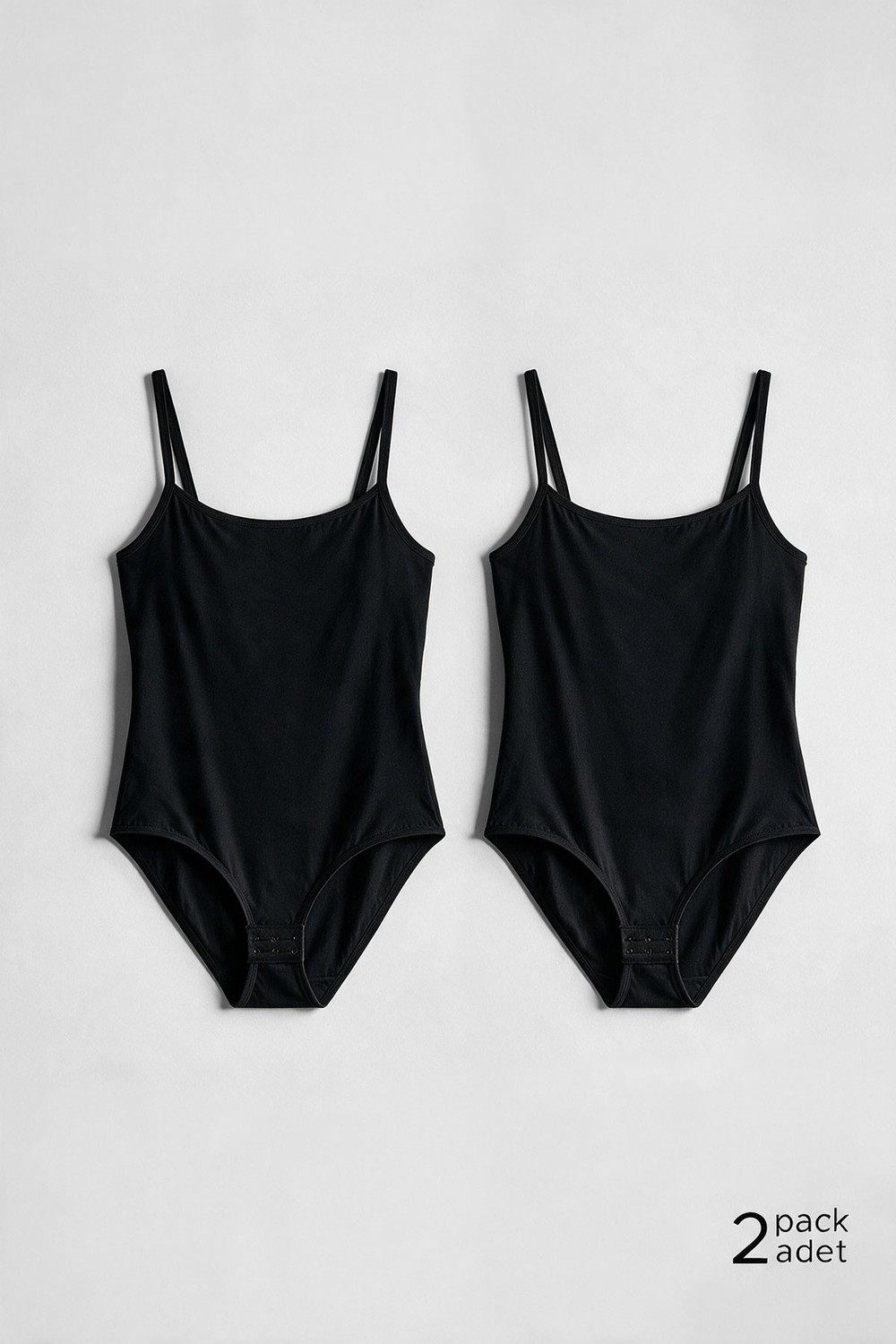 Kadın Pamuklu İkili İnce Askılı Çıtçıtlı Bodysuit Basic Atlet Siyah