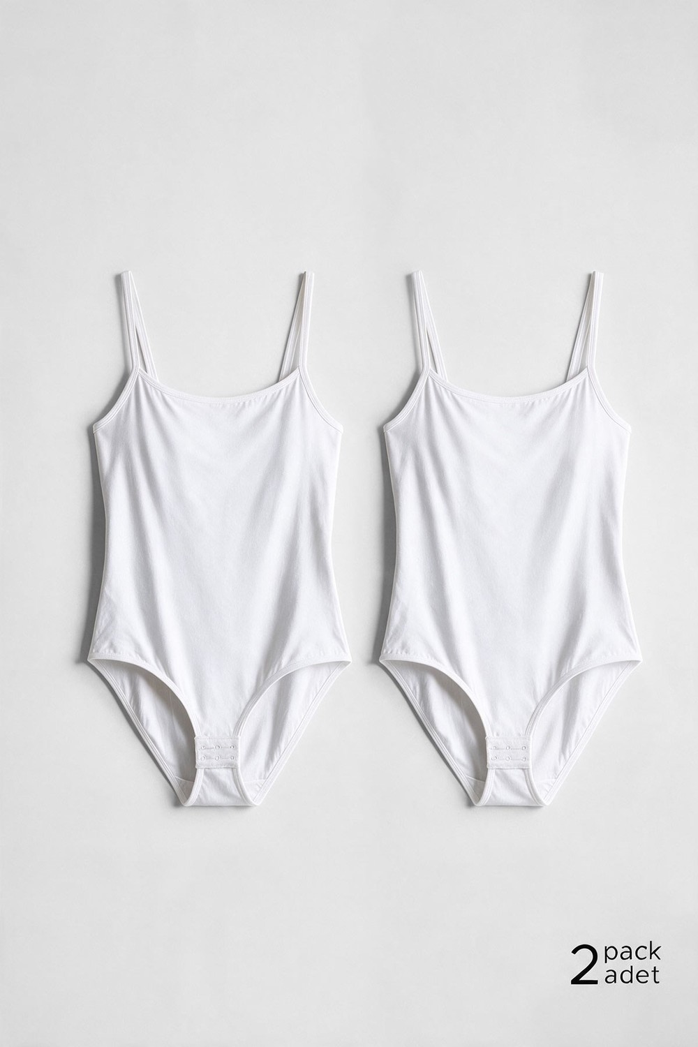 Kadın Pamuklu İkili İnce Askılı Çıtçıtlı Bodysuit Basic Atlet Beyaz