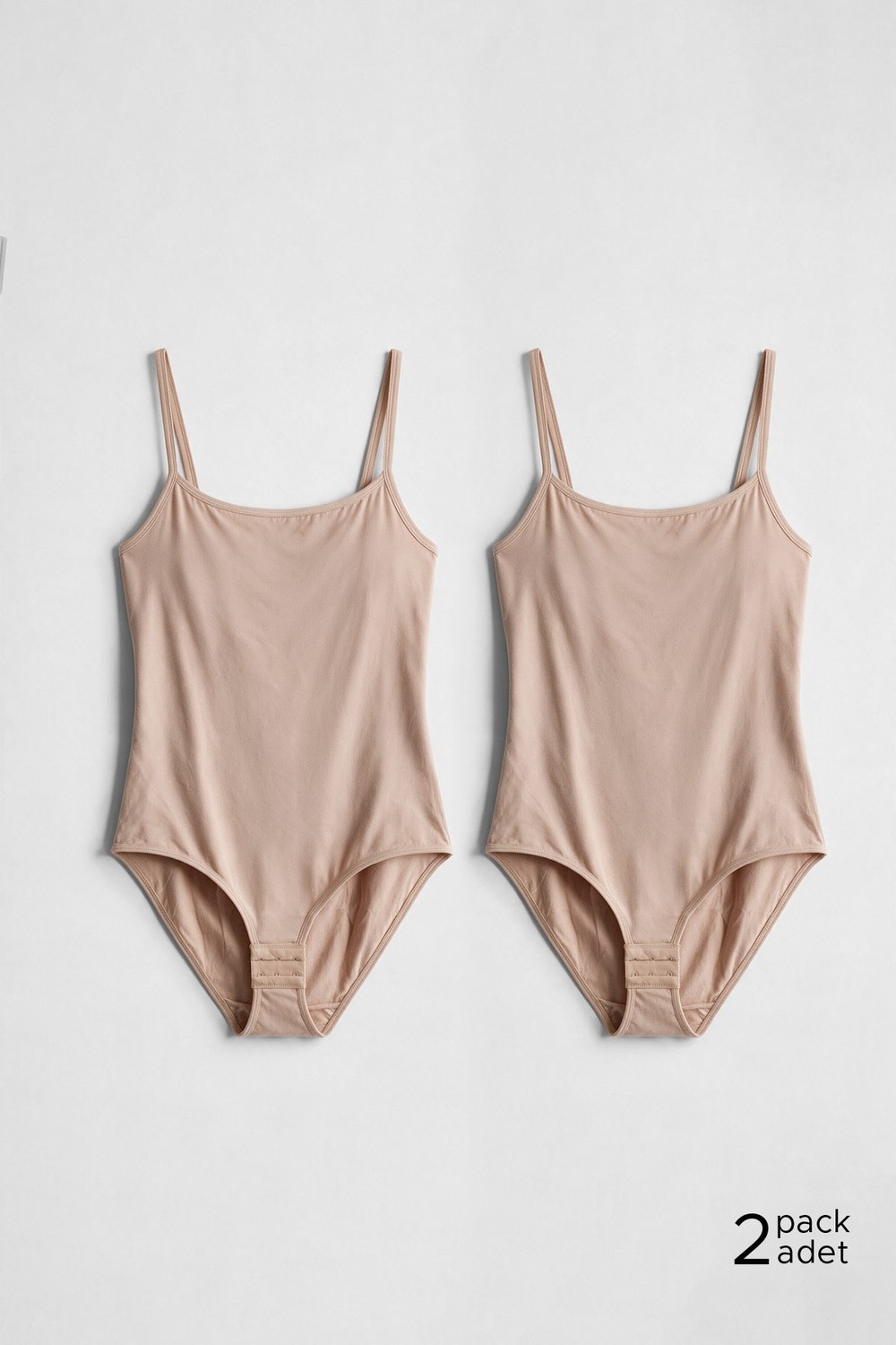 Kadın Pamuklu İkili İnce Askılı Çıtçıtlı Bodysuit Basic Atlet Ten