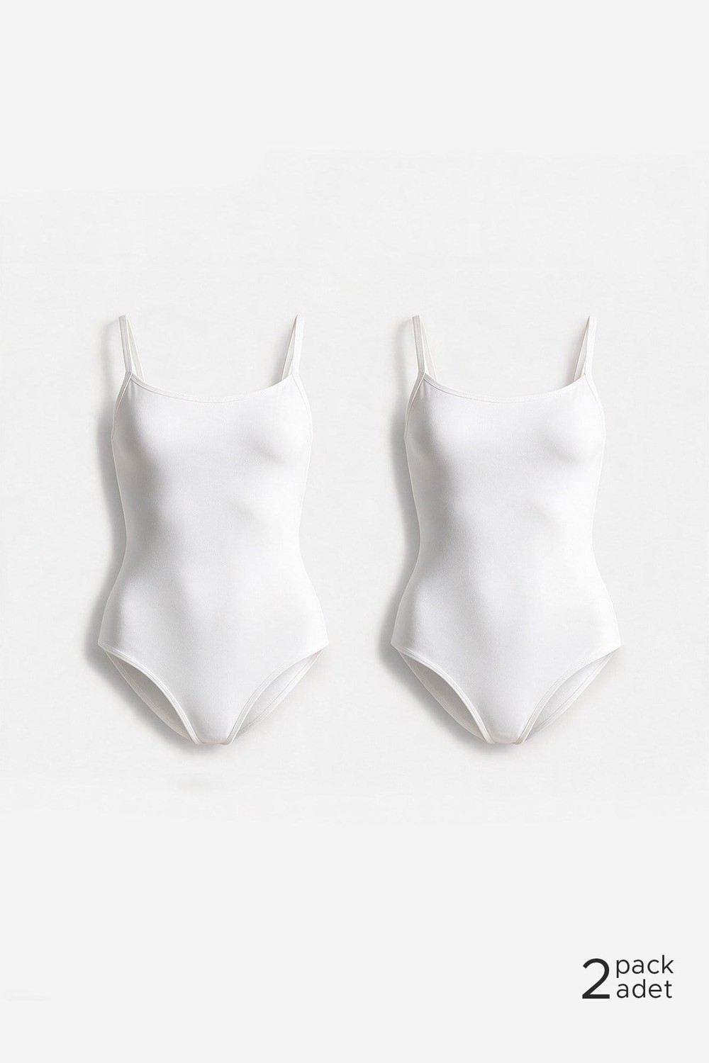 Kadın Pamuklu İkili İnce Askılı Çıtçıtlı Bodysuit Basic Atlet Beyaz