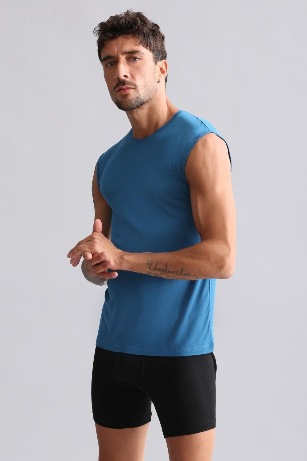 Mısırlı BAMBU HERCULES Slim Fit Bisiklet Yaka Sporcu Atlet / T-Shirt Petrol