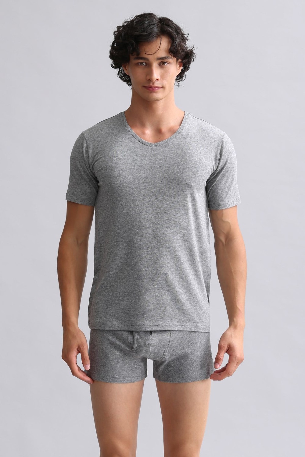 Mısırlı BAMBU HERCULES Slim Fit V Yaka Fanila Gri Melanj
