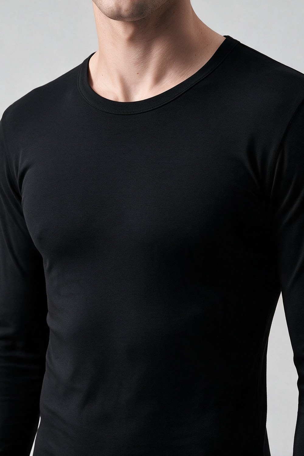 Mısırlı BAMBU TERMAL Bisiklet Yaka Uzun Kollu Fanila / Sweatshirt Siyah