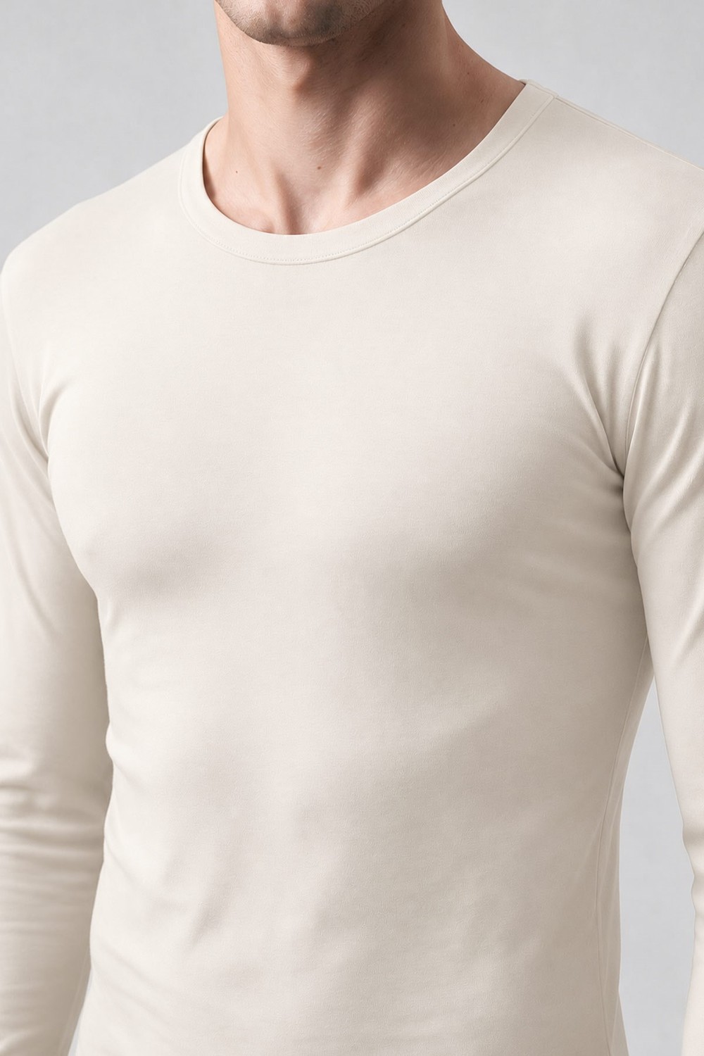 Mısırlı BAMBU TERMAL Bisiklet Yaka Uzun Kollu Fanila / Sweatshirt Ekru