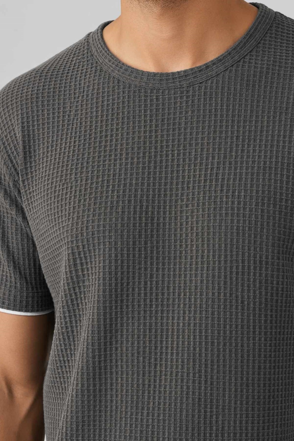 Mısırlı Erkek Jakarlı İnterlok Petek Desen Gofre T-shirt Antrasit