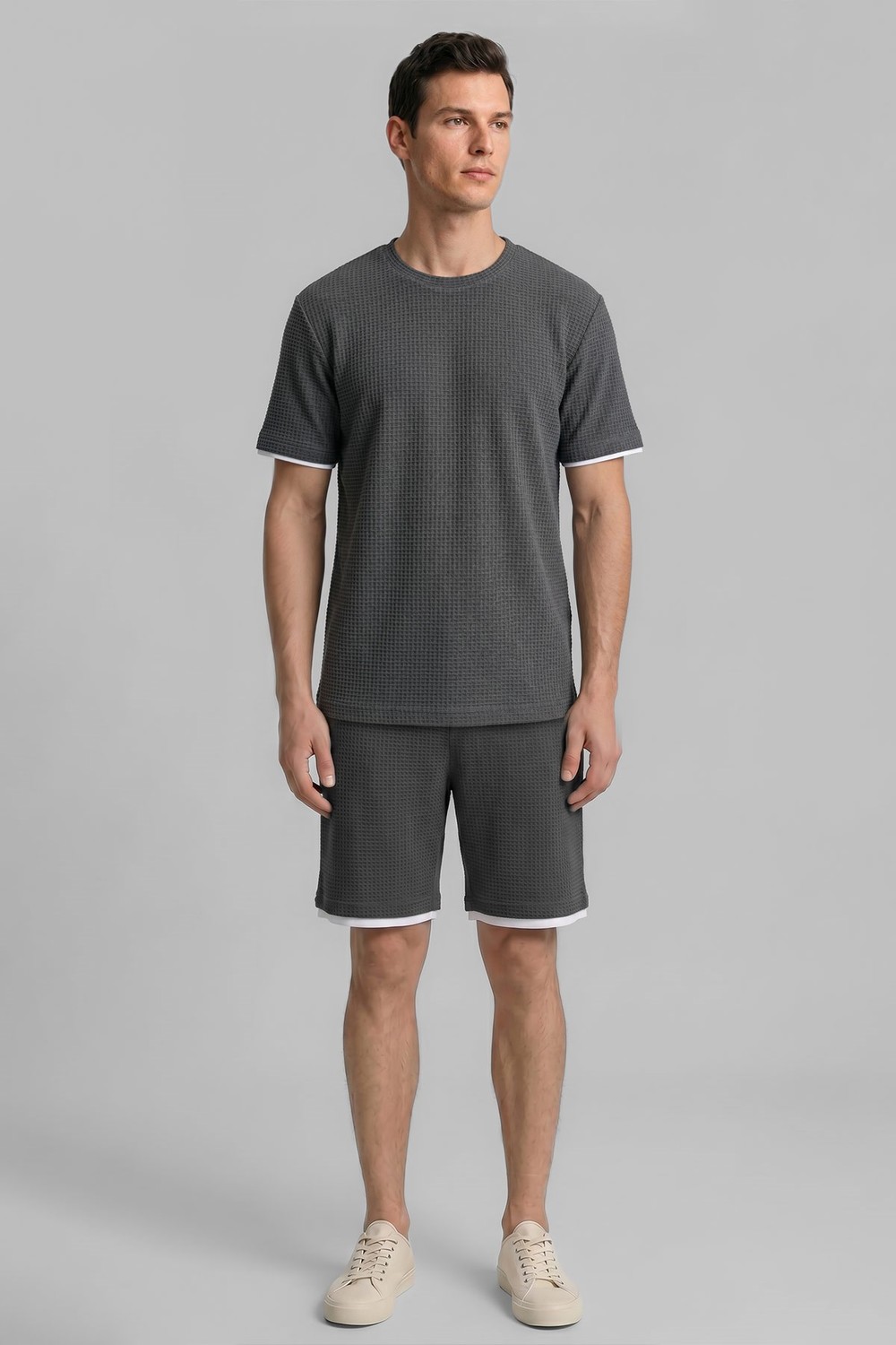 Mısırlı Erkek Jakarlı İnterlok Petek Desen Gofre T-shirt Antrasit