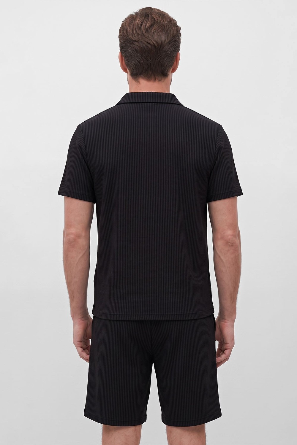Mısırlı Erkek Jakarlı İnterlok Regular Fit Polo Tshirt Sort Takım Siyah