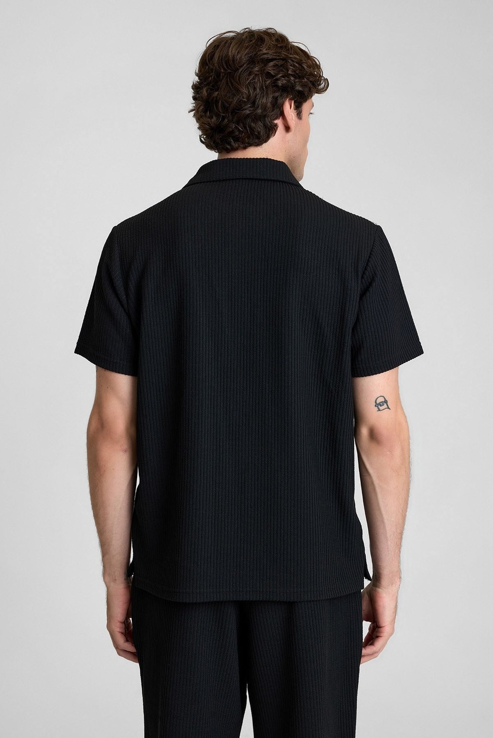 Mısırlı Erkek Jakarlı İnterlok Viskon Polo Yaka T-shirt Siyah
