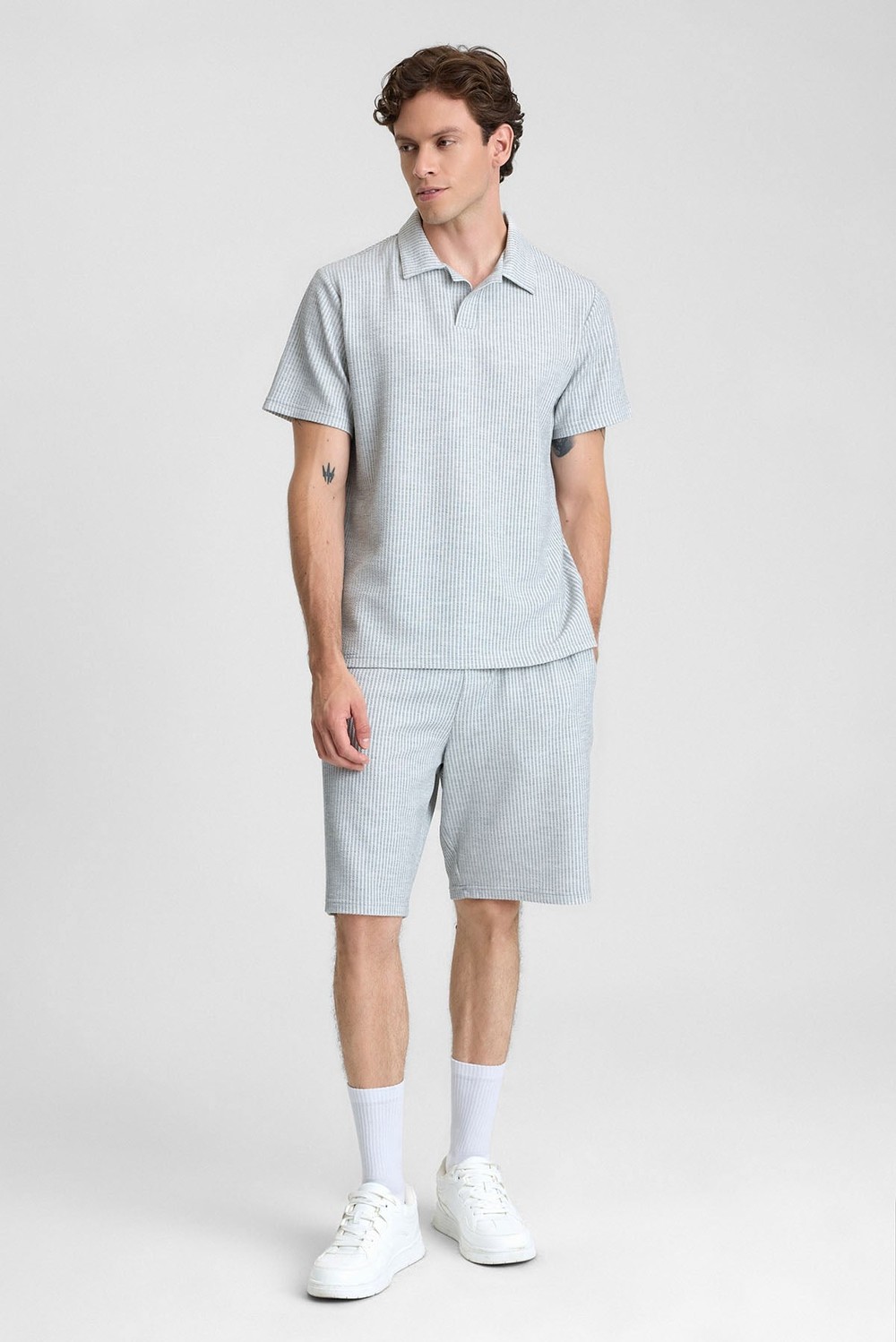 Mısırlı Erkek Jakarlı İnterlok Viskon Polo Yaka T-shirt Gri