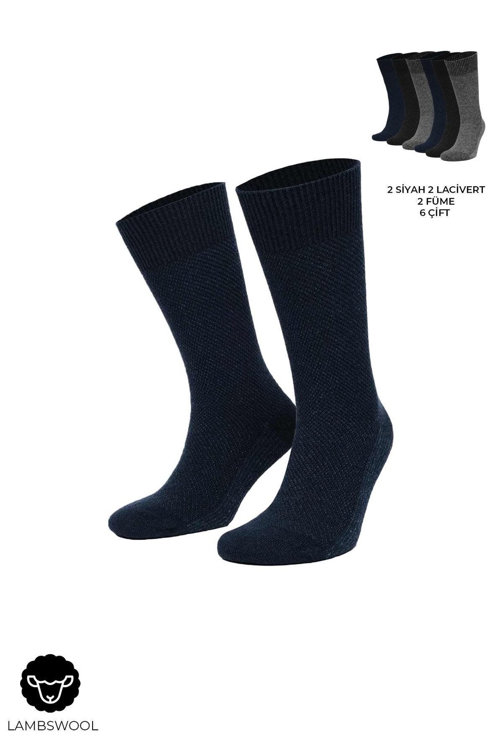Mısırlı Erkek Kuzu Yünü (Lambswool) 6 Çift Kutulu Soket Çorap Çok Renkli