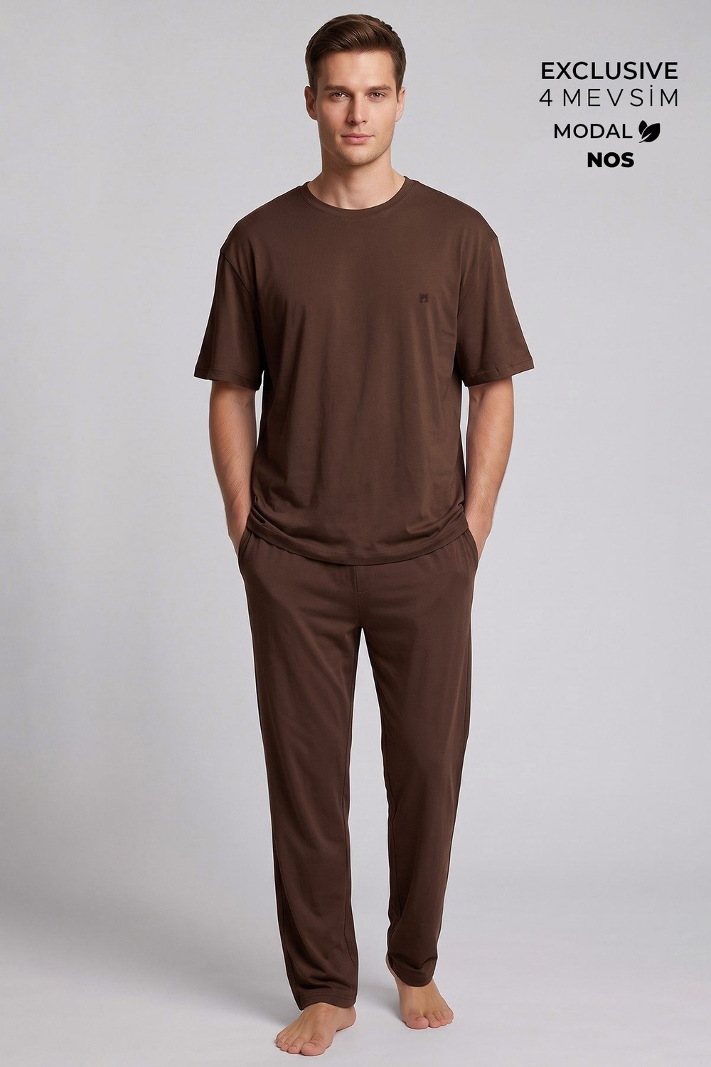 Mısırlı Erkek Modal Karışımlı Pijama Takım Kahverengi