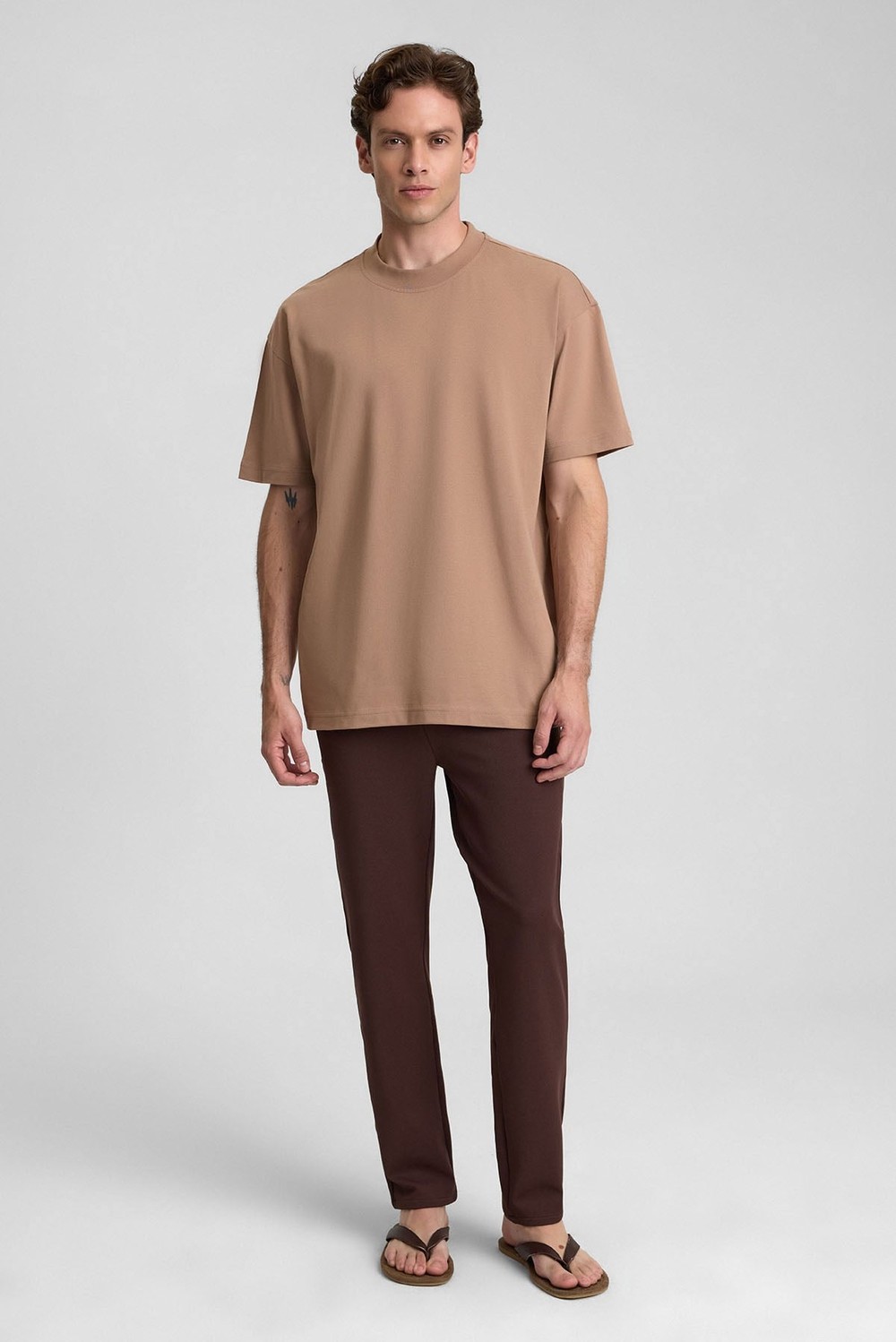 Mısırlı Erkek Oversize T-shirt Koyu Kahverengi