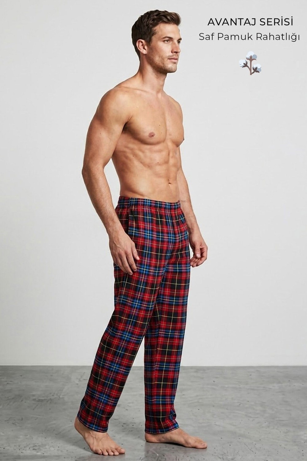 Mısırlı Erkek Pamuk Ekoseli Alt Pijama Kırmızı