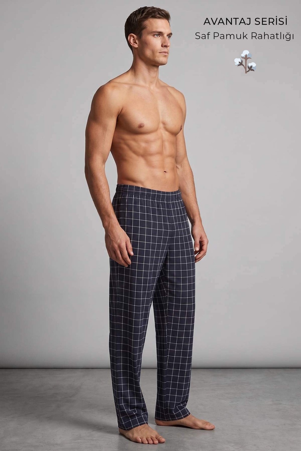 Mısırlı Erkek Pamuk İnce Ekoseli Alt  Pijama Lacivert