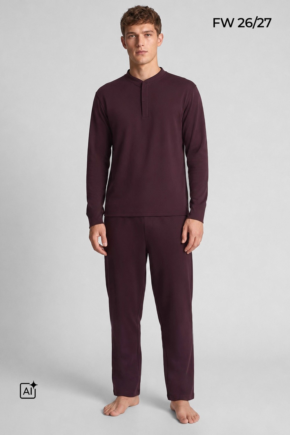 Mısırlı Erkek Pamuklu Uzun Kollu Hakim Yaka Pijama Takımı Bordo