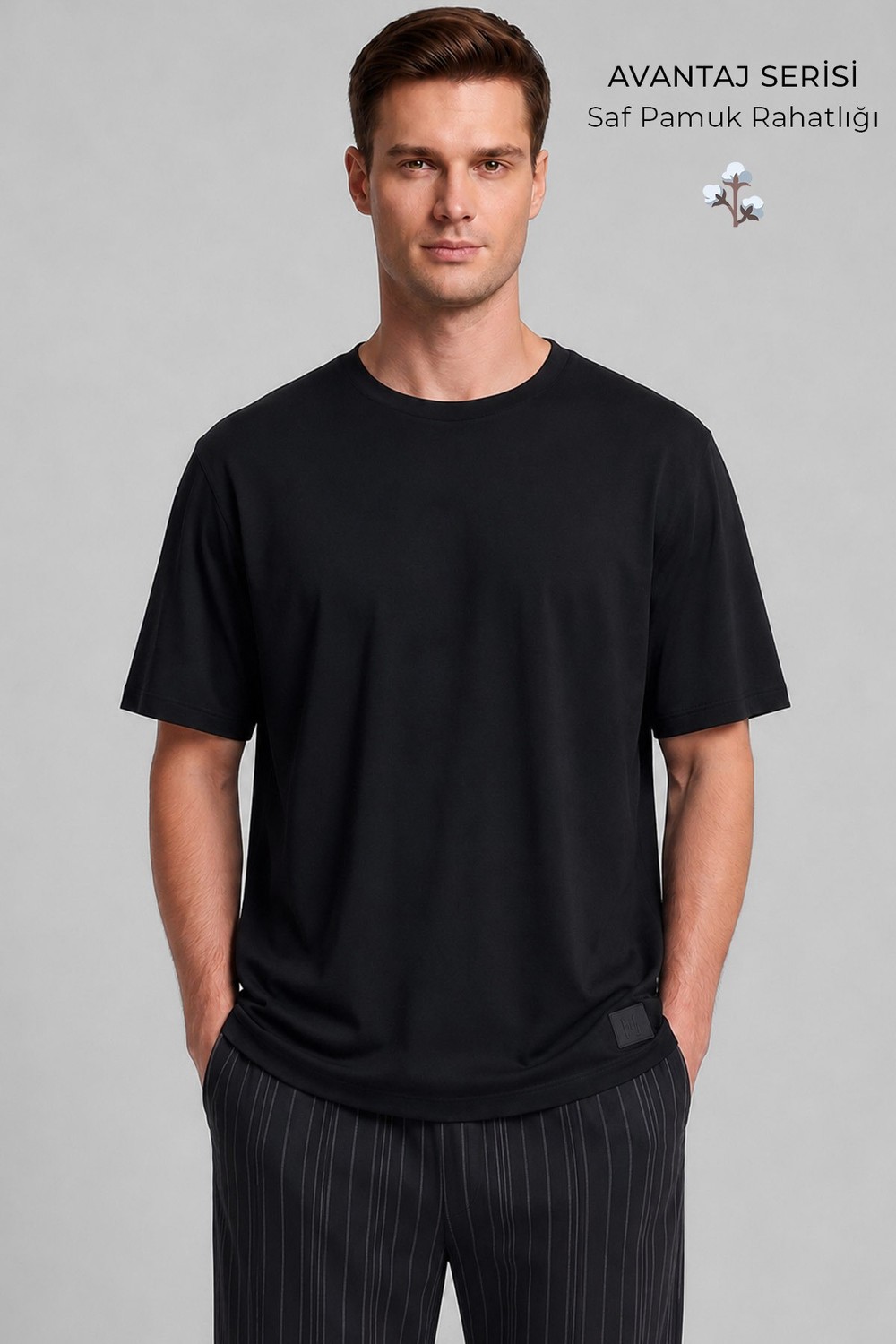 Mısırlı Erkek Relax Fit Penye T-Shirt Siyah