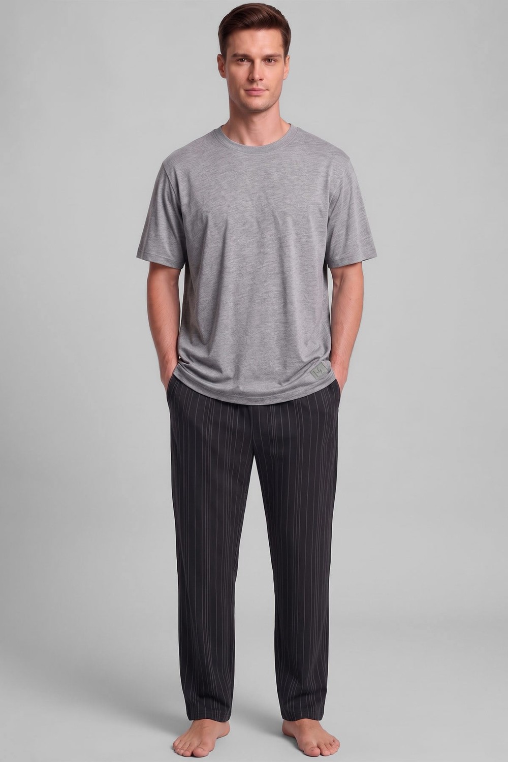 Mısırlı Erkek Relax Fit Penye T-Shirt Gri Melanj