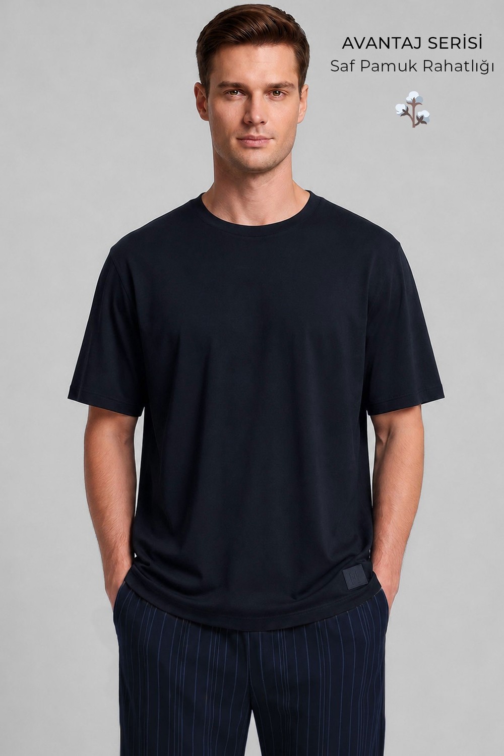 Mısırlı Erkek Relax Fit Penye T-Shirt Lacivert