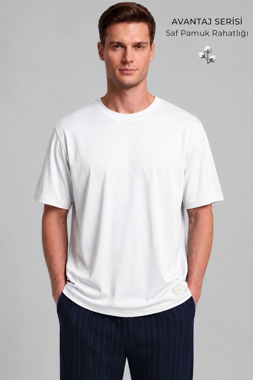 Mısırlı Erkek Relax Fit Penye T-Shirt Beyaz