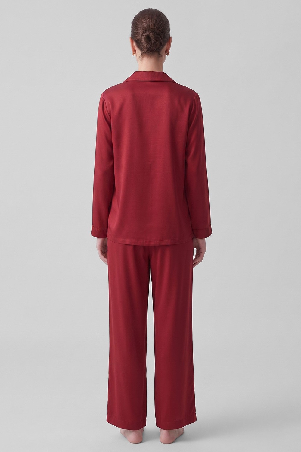 Mısırlı Kadın Bambu Saten Biye Detaylı Pijama Takımı Bordo
