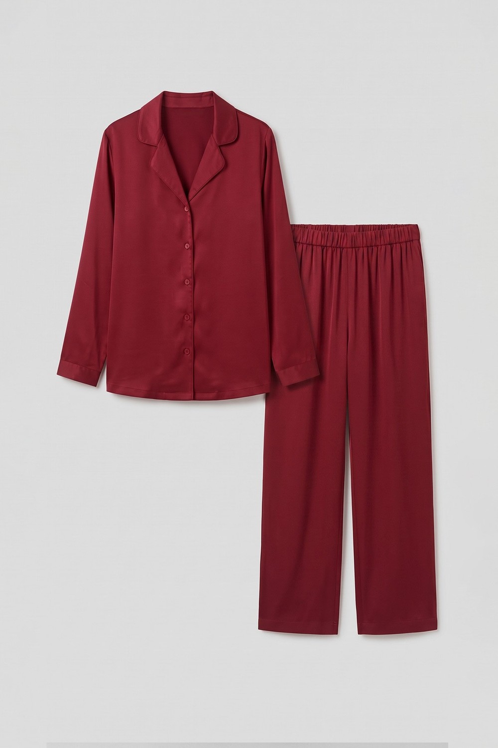 Mısırlı Kadın Bambu Saten Biye Detaylı Pijama Takımı Bordo