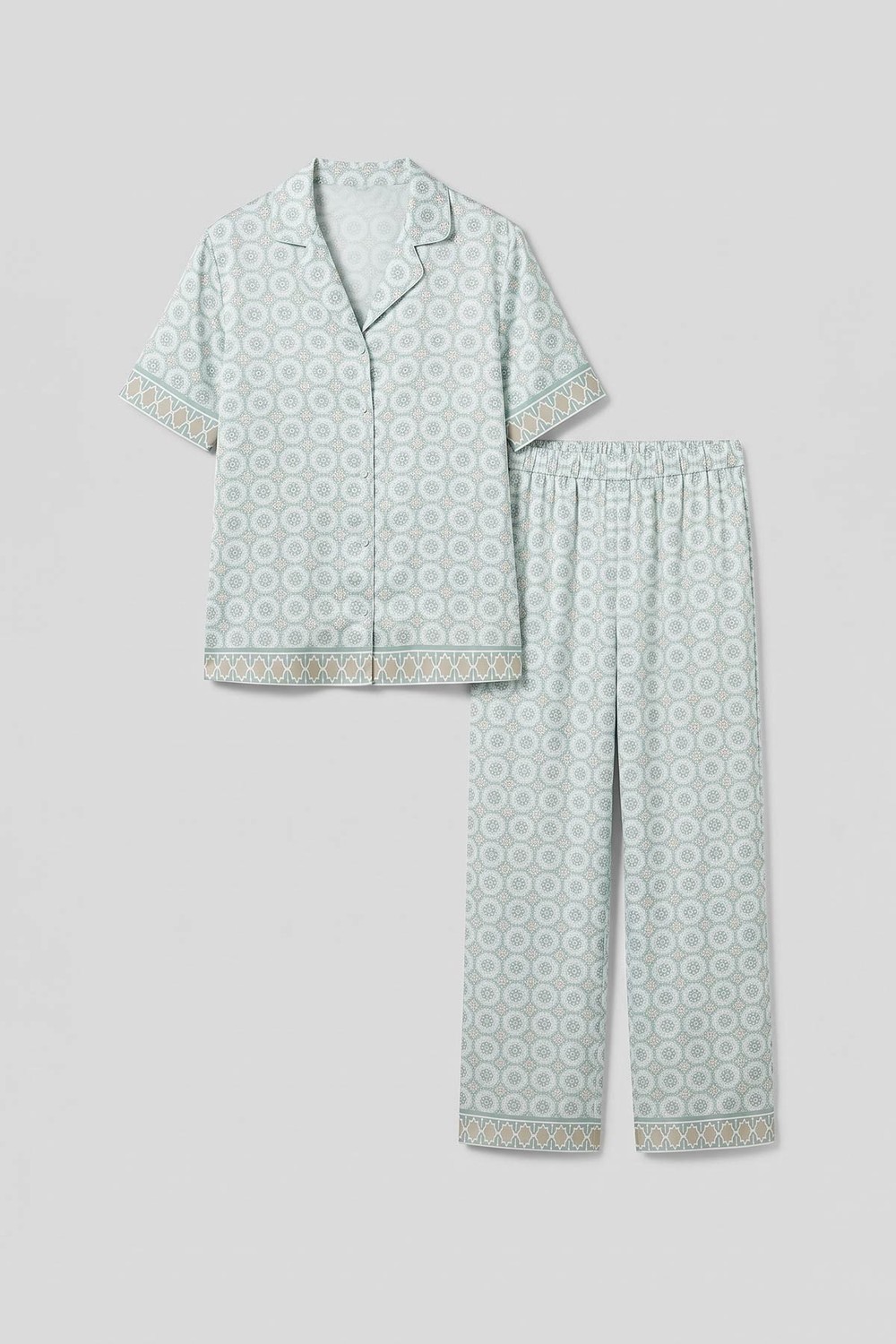 Mısırlı Kadın Bambu Saten Kısa Kol Pijama Takımı Çağla Yeşili