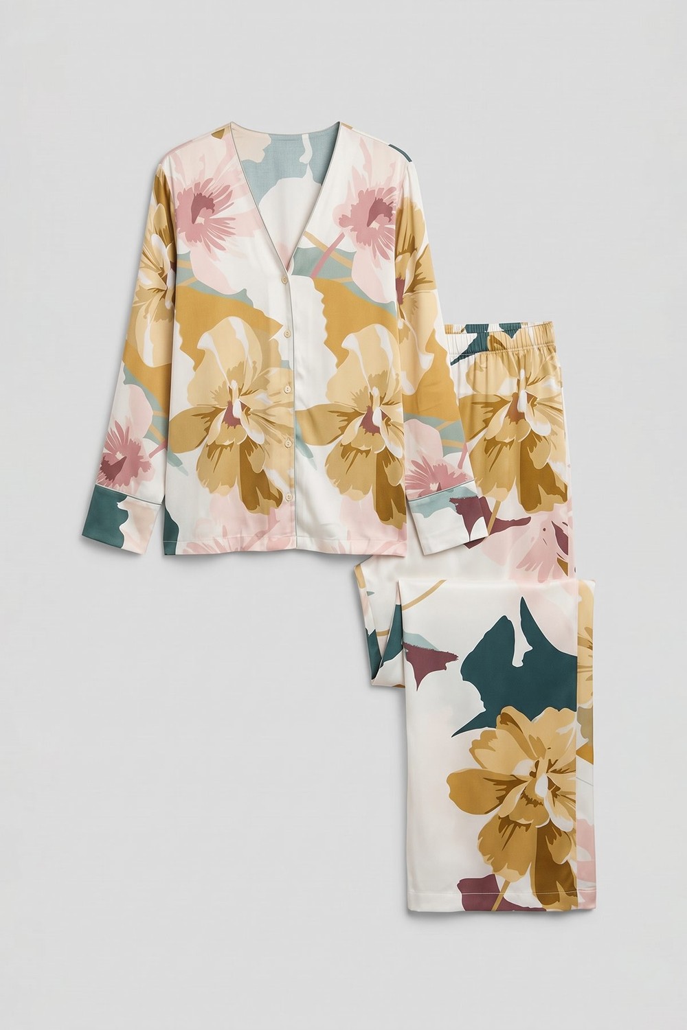 Mısırlı Kadın Bambu Saten Pijama Takımı Çok Renkli
