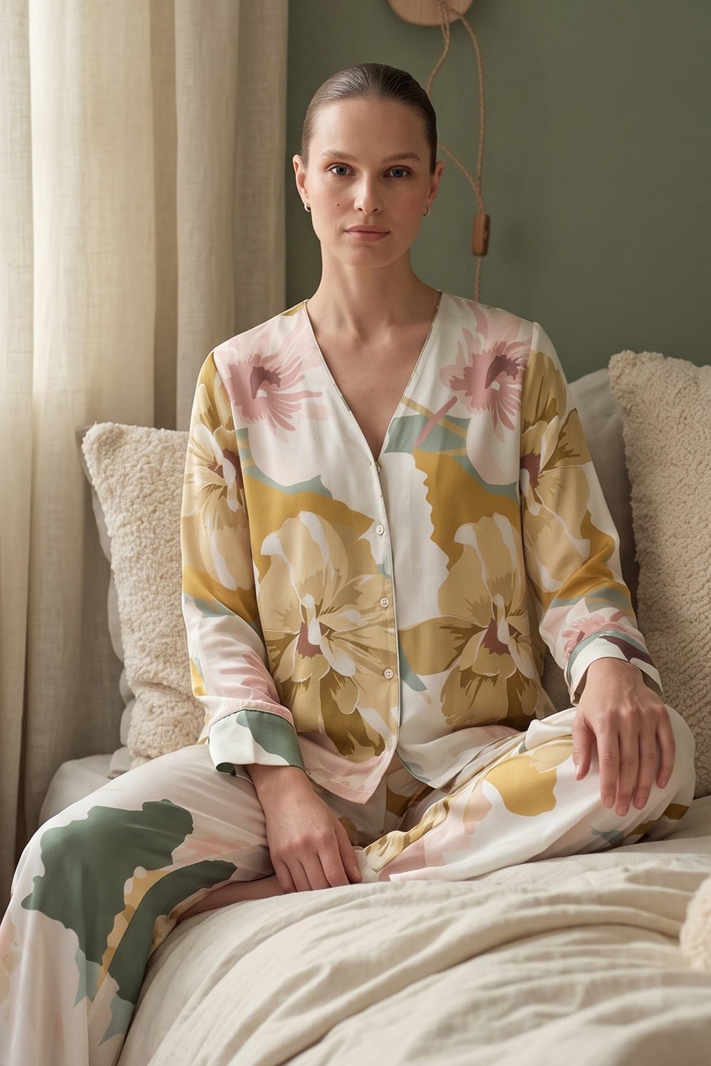 Mısırlı Kadın Bambu Saten Pijama Takımı Çok Renkli