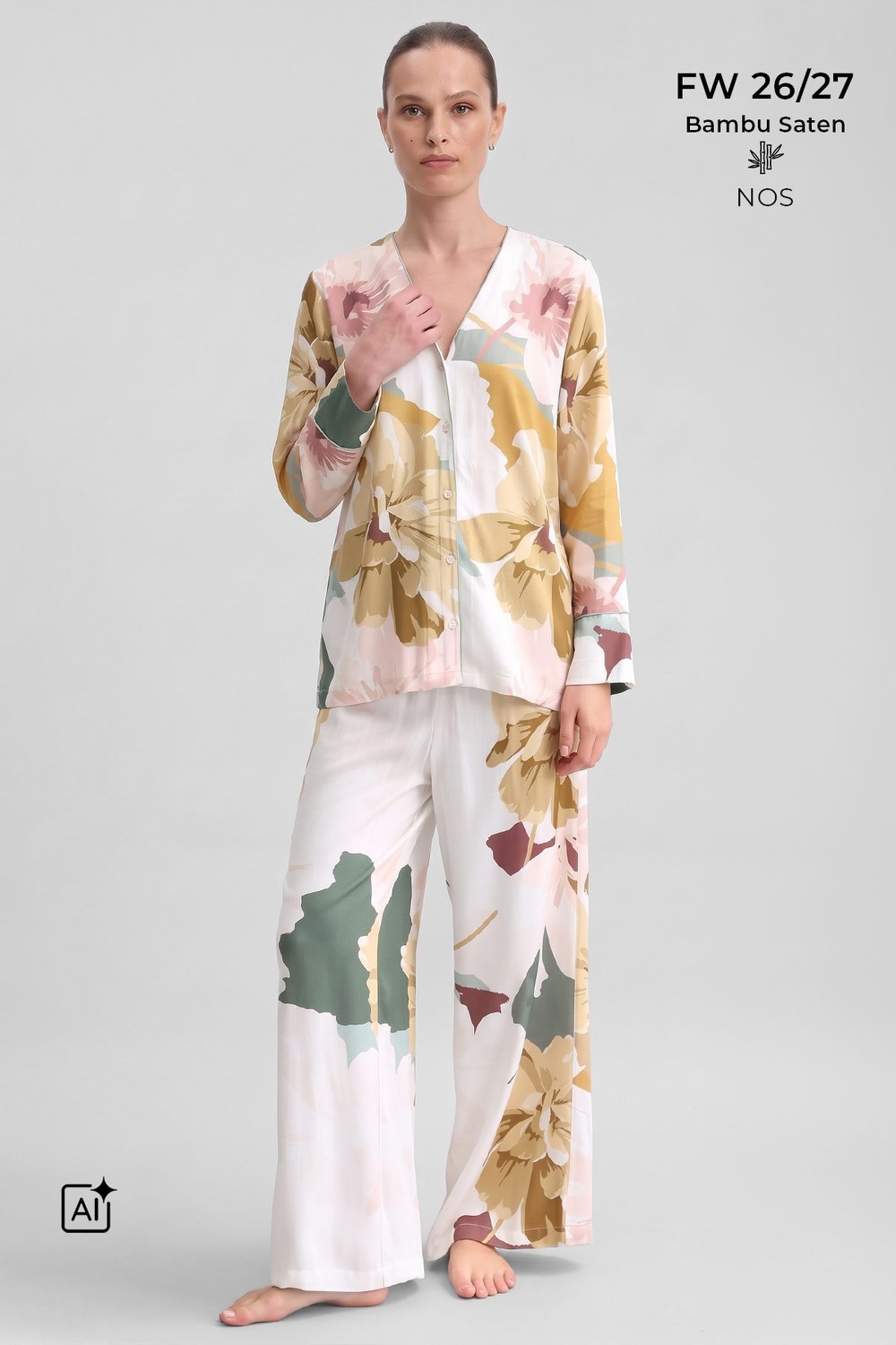 Mısırlı Kadın Bambu Saten Pijama Takımı Çok Renkli