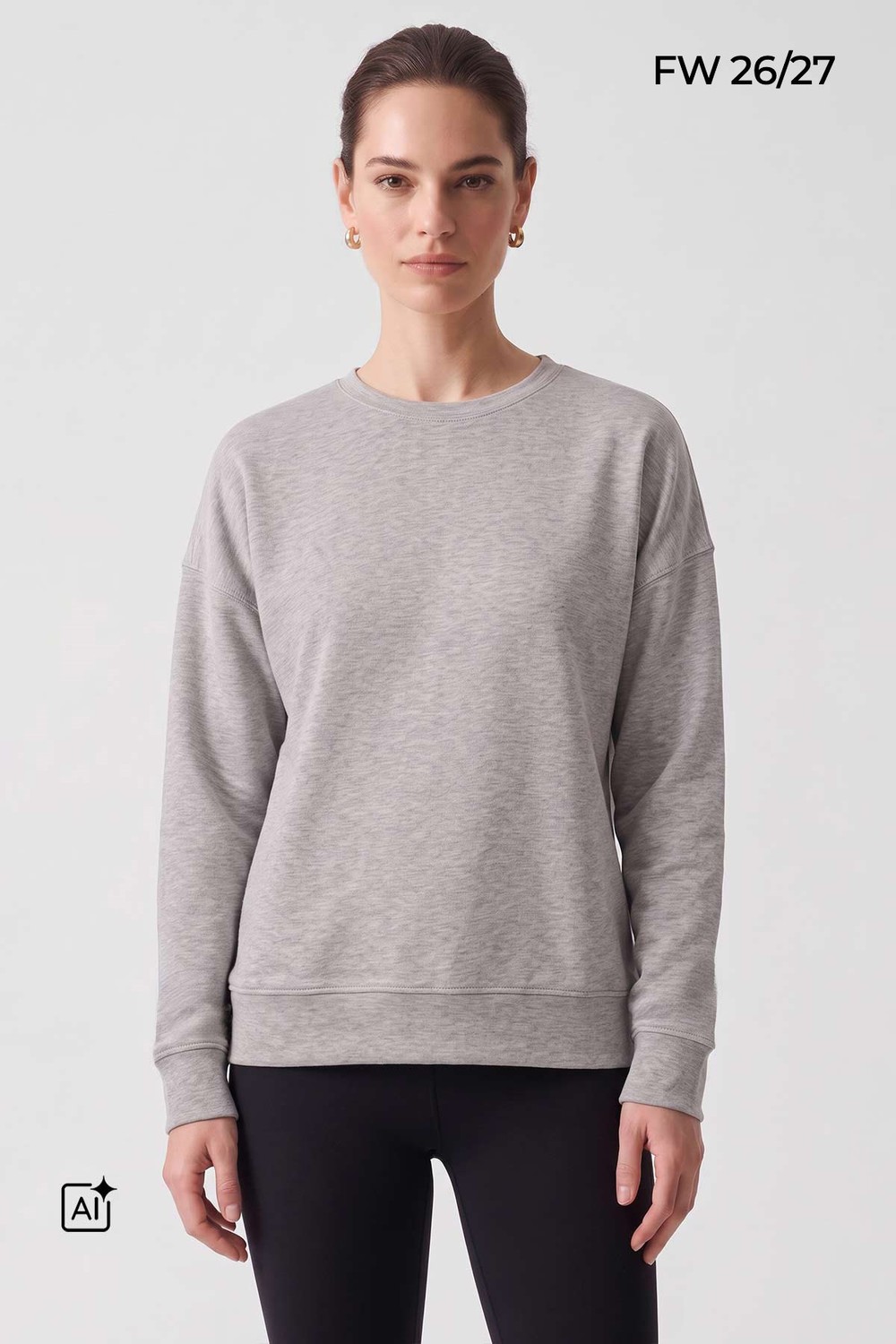 Mısırlı Kadın Bisiklet Yaka Sweatshirt Gri Melanj