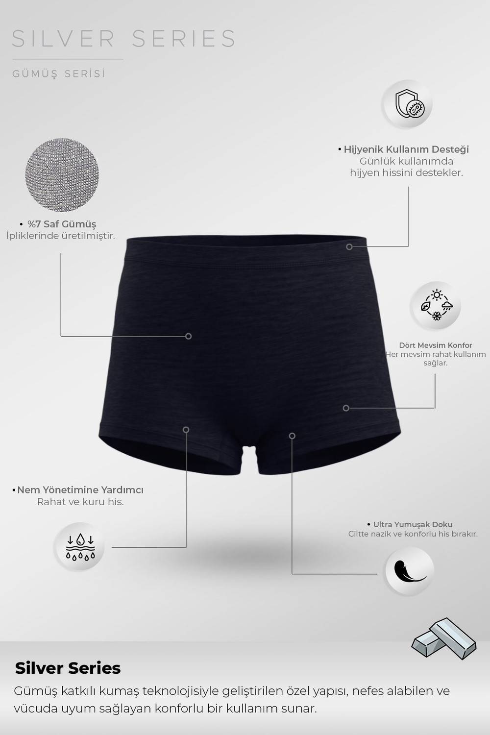 Mısırlı Kadın Gümüş Boxer Külot Lacivert